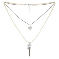 Urthn Gold Plated White Beads Double Chain Necklace - 1109407A