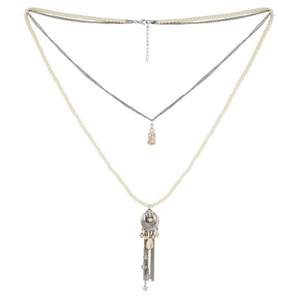 Urthn White Beads Gold Plated Double Chain Necklace - 1109408A
