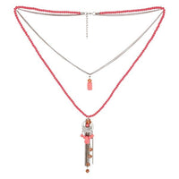 Urthn Gold Plated Pink Beads Double Chain Necklace - 1109408B