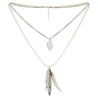 Urthn Gold Plated White Beads Double Chain Necklace - 1109409A
