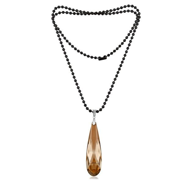 Urthn Brown Crystal Stone Black Beads Necklace - 1109508