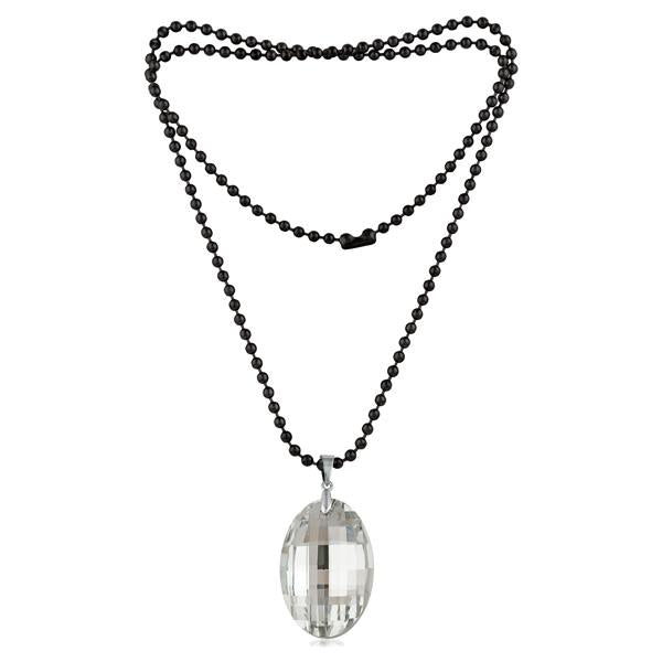 Urthn White Crystal Stone Black Beads Necklace - 1109510B