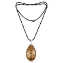 Urthn Brown Crystal Stone Black Beads Necklace - 1109511A