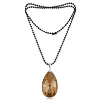 Urthn Brown Crystal Stone Black Beads Necklace - 1109511A