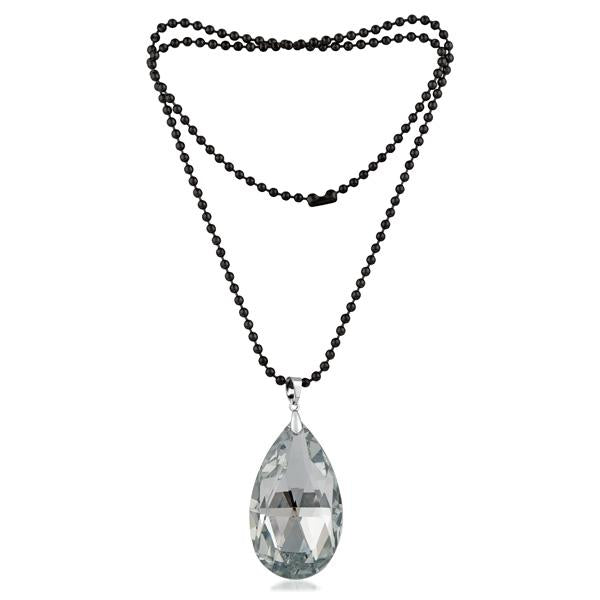 Urthn Black Beads White Crystal Stone Necklace - 1109511B