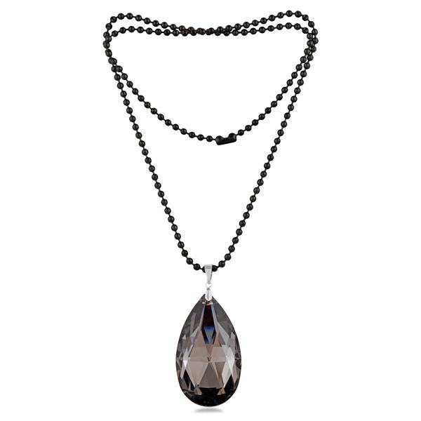 Urthn Black Beads Black Crystal Stone Necklace - 1109511C