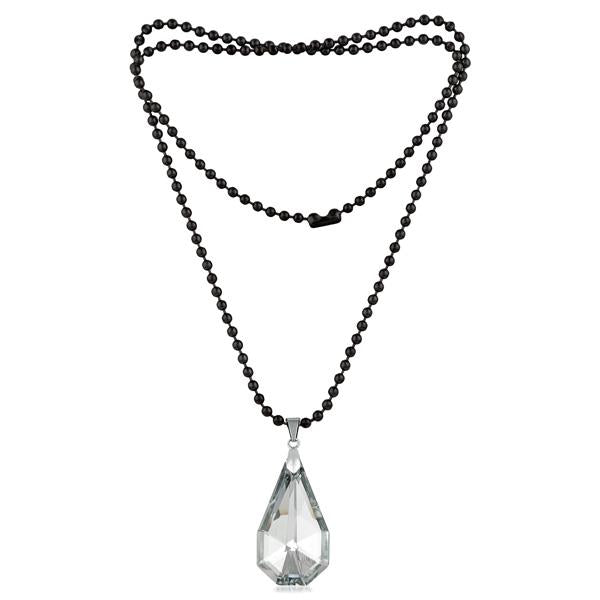 Urthn White Crystal Stone Black Beads Necklace - 1109512B