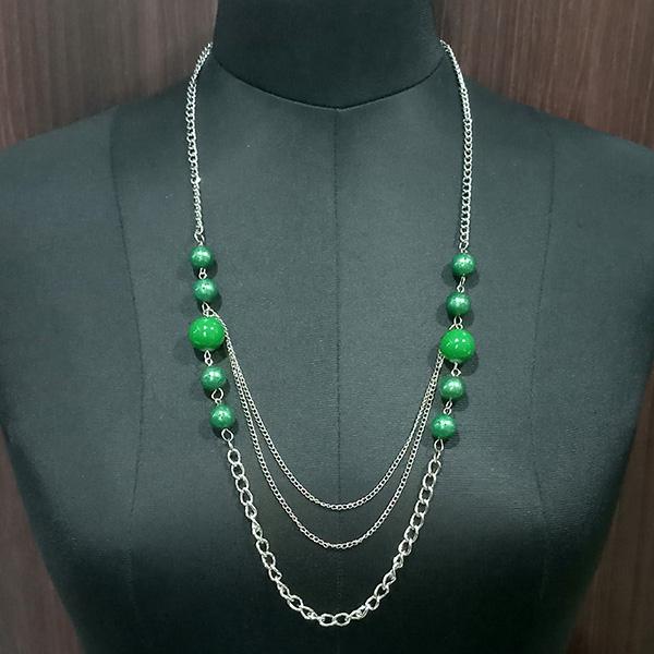 Urthn Silver Plated Green Beads Statement Necklace - 1109610