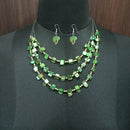 Urthn Green Stones Silver Plated Statement Necklace Set - 1109616C