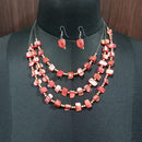 Urthn Red Stones Silver Plated Statement Necklace Set - 1109616D