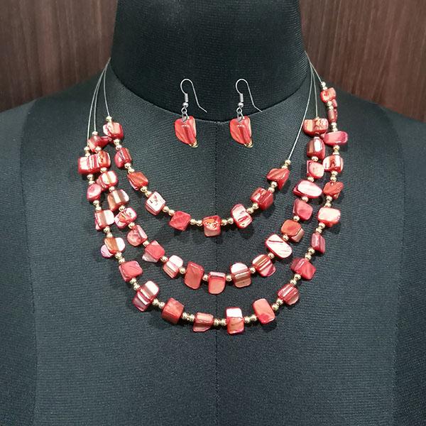 Urthn Red Stones Silver Plated Statement Necklace Set - 1109616D