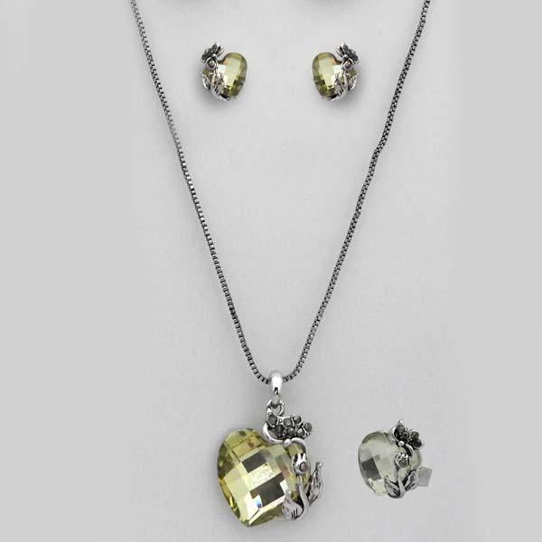 Kriaa Yellow Stone Heart Shape Pendant Set With Ring - 1109702C