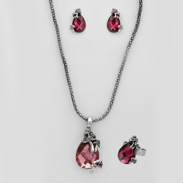Kriaa Stone Dolphin Design Pendant Set With Ring - 1109706A