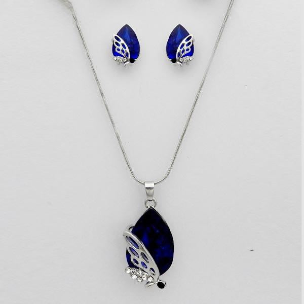 Kriaa Blue Stone Butterfly Design Pendant Set - 1109707A
