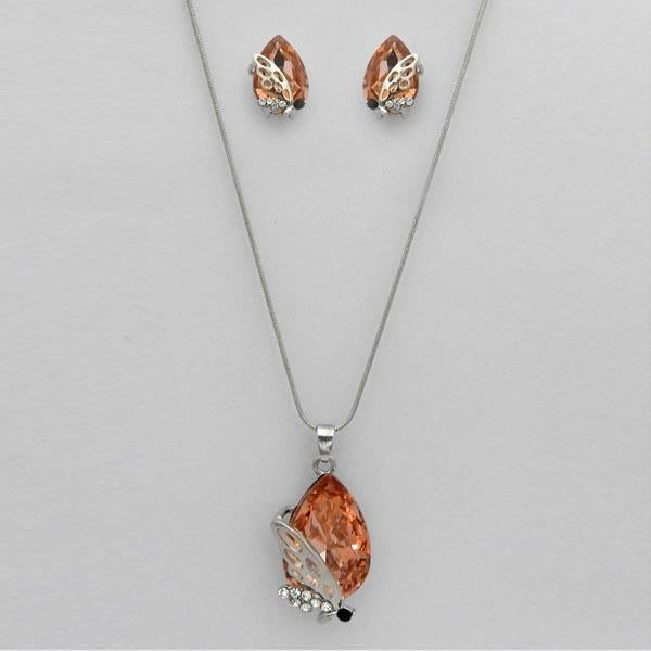 Kriaa Silver Plated Maroon Stone Butterfly Design Pendant Set - 1109707D