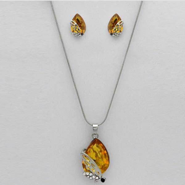 Kriaa Silver Plated Brown Stone Butterfly Design Pendant Set - 1109707F