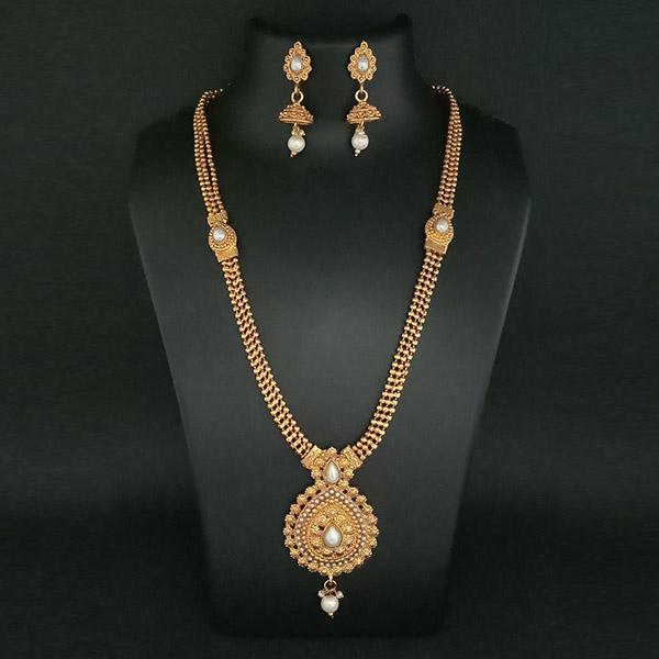Kriaa Pearl Gold Plated Haram Necklace Set - 1109829A