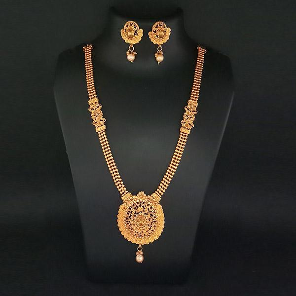 Kriaa Brown Austrian Stone Pearl Haram Necklace Set - 1109837A