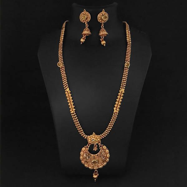 Kriaa Gold Plated Brown Kundan Necklace Set - 1109853A