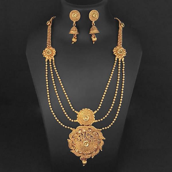 Kriaa Gold Plated Brown Kundan Necklace Set - 1109859A