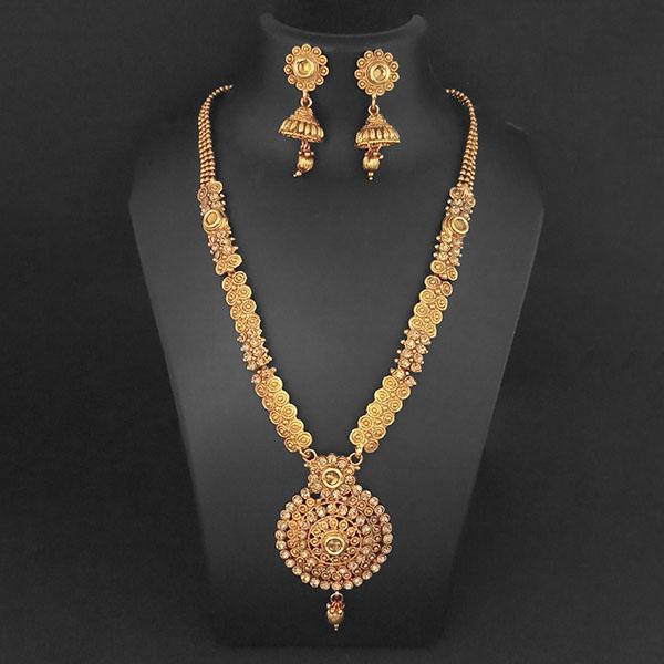 Kriaa Gold Plated Brown Austrian Stone Necklace Set - 1109860A