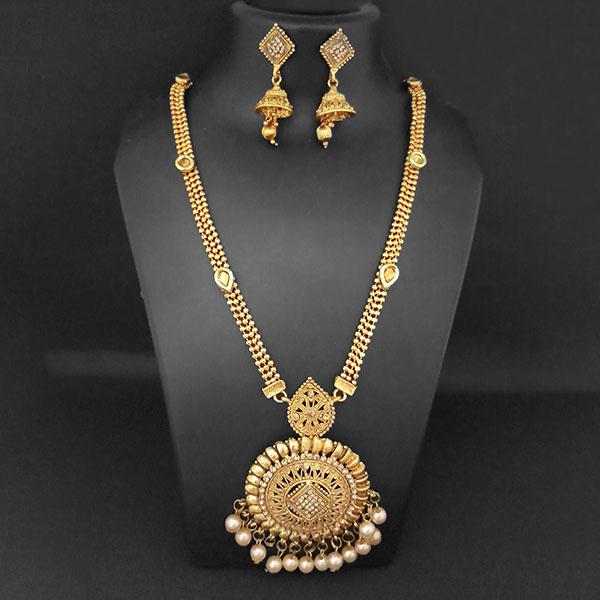 Kriaa Gold Plated Brown Austrian Stone And Pearl Necklace Set - 1109861A