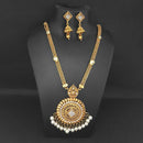 Kriaa Gold Plated White Austrian Stone And Pearl Necklace Set - 1109861B