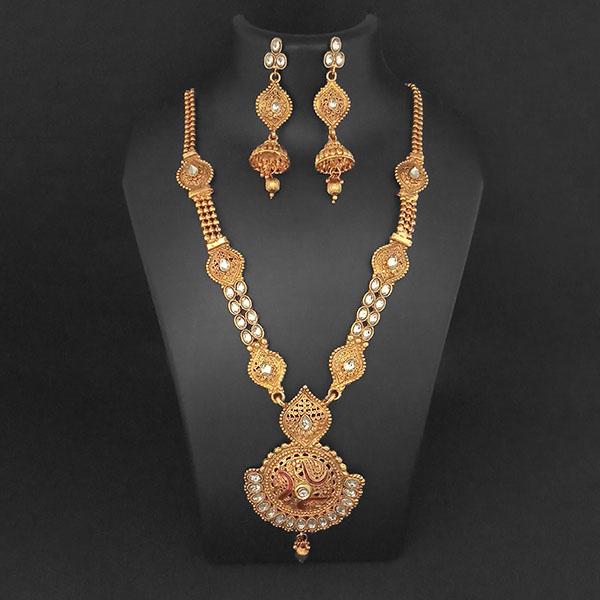 Kriaa Gold Plated White Kundan Necklace Set - 1109862