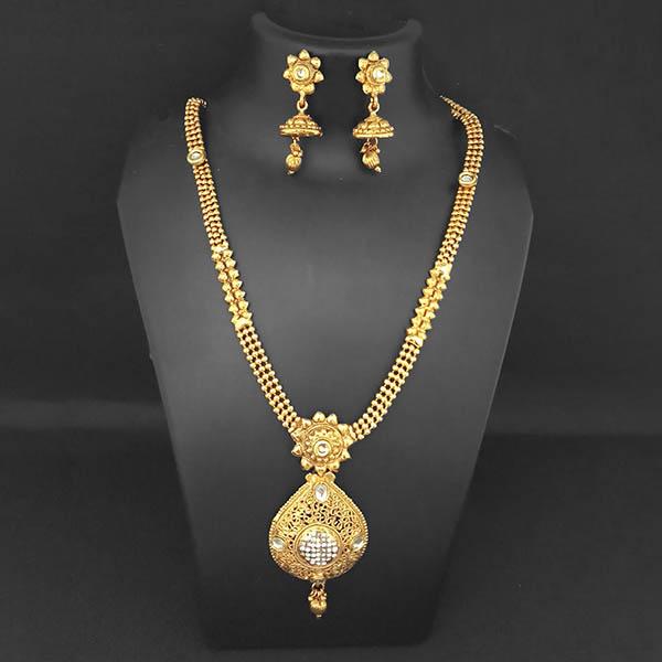 Kriaa Gold Plated White Austrian Stone Necklace Set - 1109865B