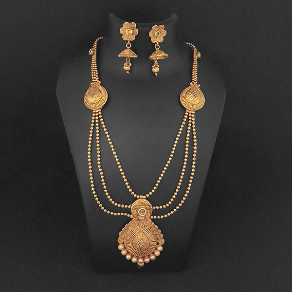 Kriaa Gold Plated Brown Austrian Stone Necklace Set - 1109867A