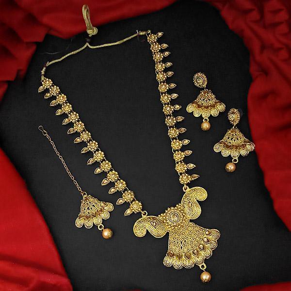 Kriaa Brown Stone And Kundan Necklace Set With Maang Tikka - 1109873