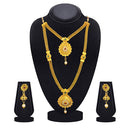 Kriaa Gold Plated Maroon Green Stone Double layer Necklace Set