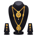 Kriaa Gold Plated Maroon Green Stone Double layer Necklace Set