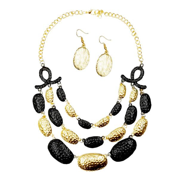 Urthn Black Bead Gold Plated Statement Necklace Set - 1109902A