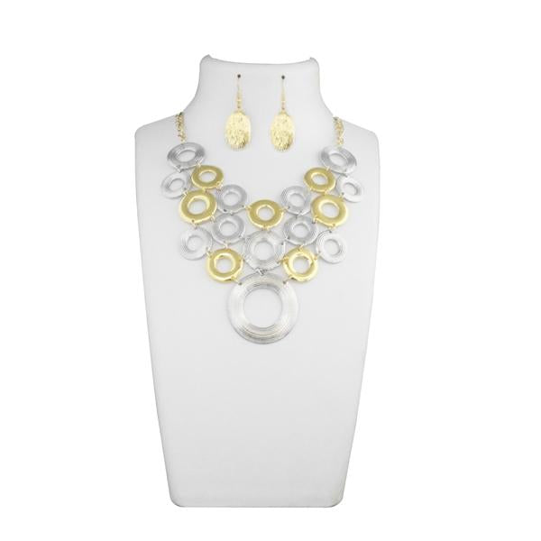 Urthn Silver And Gold Bib Statement Necklace Set - 1109903B