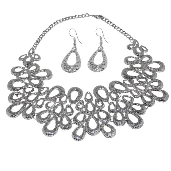 Urthn Rhodium Plated Statement Necklace Set - 1109908B