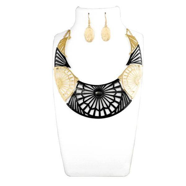 Urthn Black And Gold Choker Statement Necklace Set - 1109912A