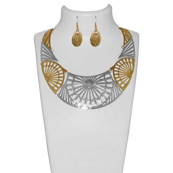 Urthn Silver And Gold Choker Statement Necklace Set - 1109912B