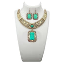 Urthn Green Turquoise Stone Antique Gold Plated Statement Necklace - 1110061D