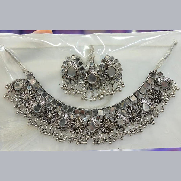 kavita art oxidised plated Mirror Necklace Set With Mangtikka