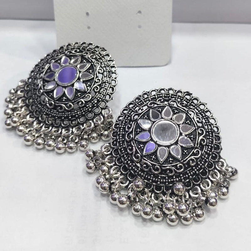 Mirror Jhumka Earrings in Oxidized Silver for Women - Reflecting Elegance  with Cultural Intricacy