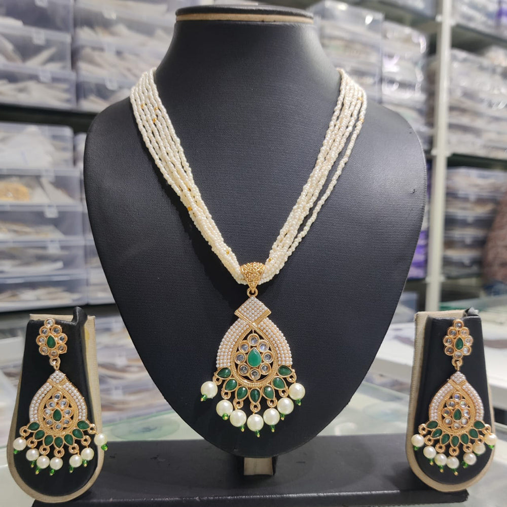 Kavita Art Gold Plated Pota and Pearls Long Necklace Set