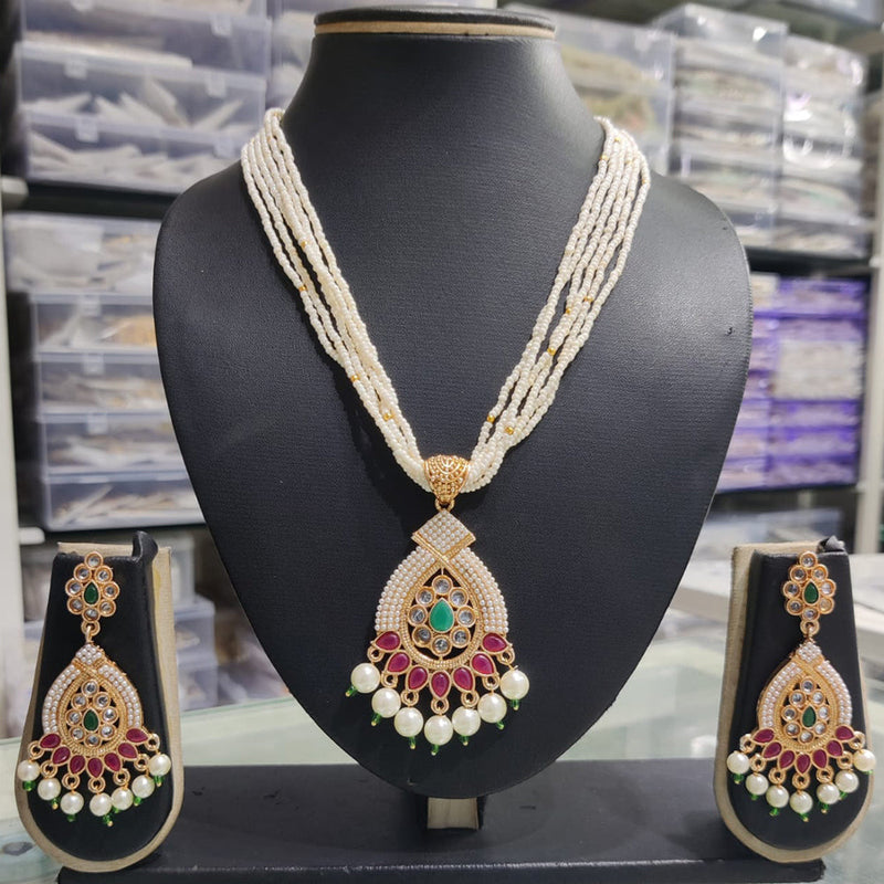 Kavita Art Gold Plated Pota and Pearls Long Necklace Set