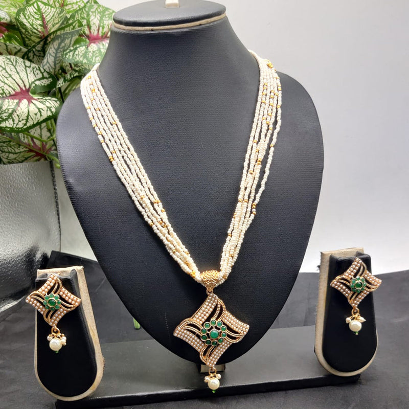 Kavita Art Gold Plated Pota and Pearls Long Necklace Set