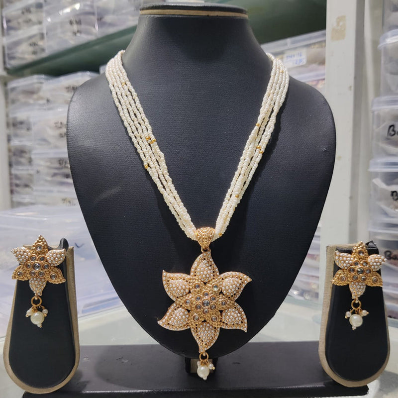 Kavita Art Gold Plated Pota and Pearls Long Necklace Set