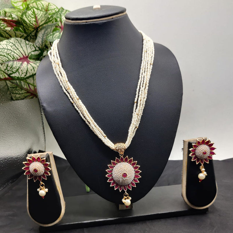 Kavita Art Gold Plated Pota and Pearls Long Necklace Set