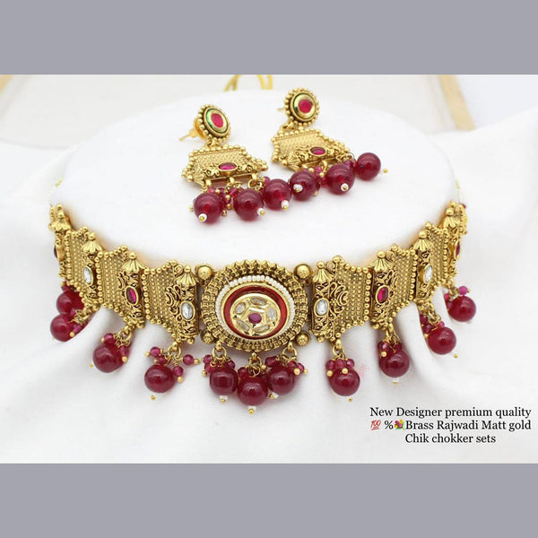 Kavita Art Matte Gold Finish Rajwadi Choker Necklace Set
