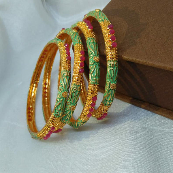 Kavita Art Gold Plated Pota Stone Bangles Set