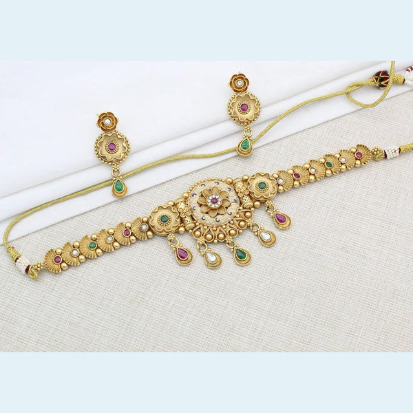 Kavita Art Copper Finish Pota Stone Choker Necklace Set