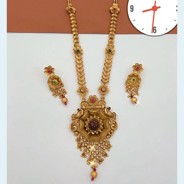 Kavita Art Copper Finish Pota Stone Long Necklace Set